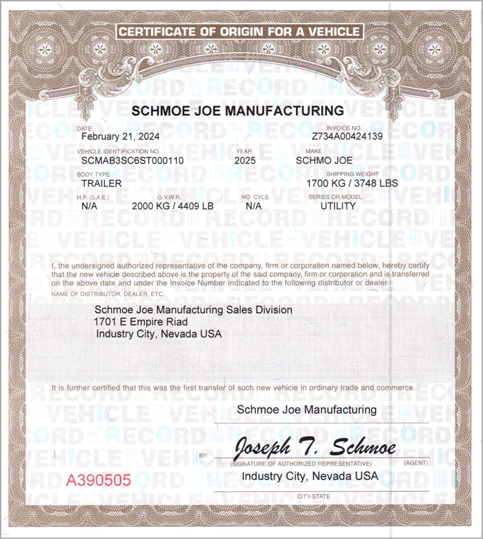 Sample Printed MCO form
